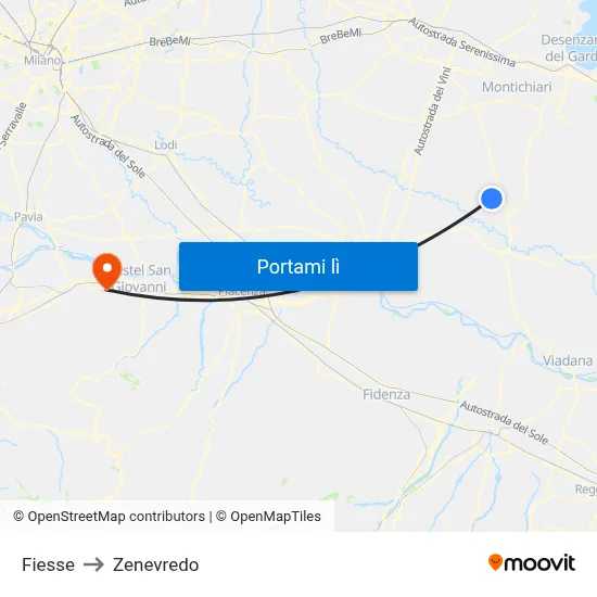 Fiesse to Zenevredo map