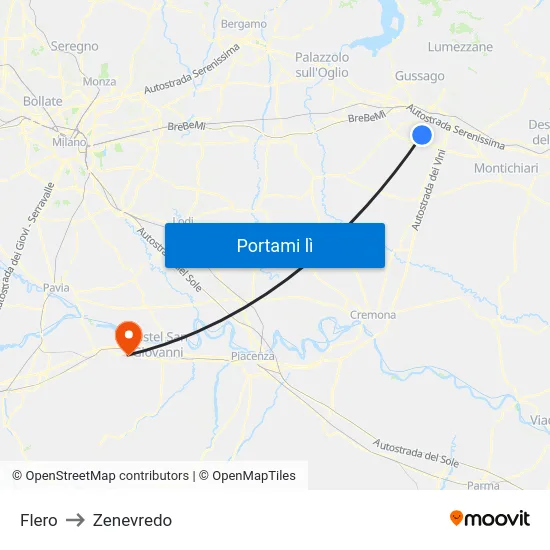 Flero to Zenevredo map