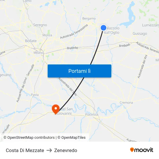 Costa Di Mezzate to Zenevredo map
