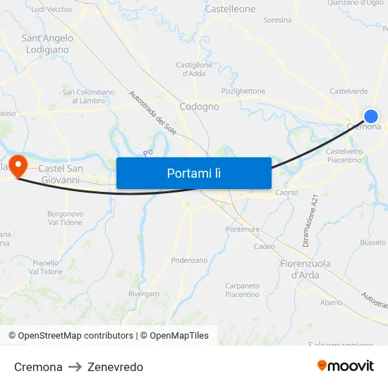 Cremona to Zenevredo map