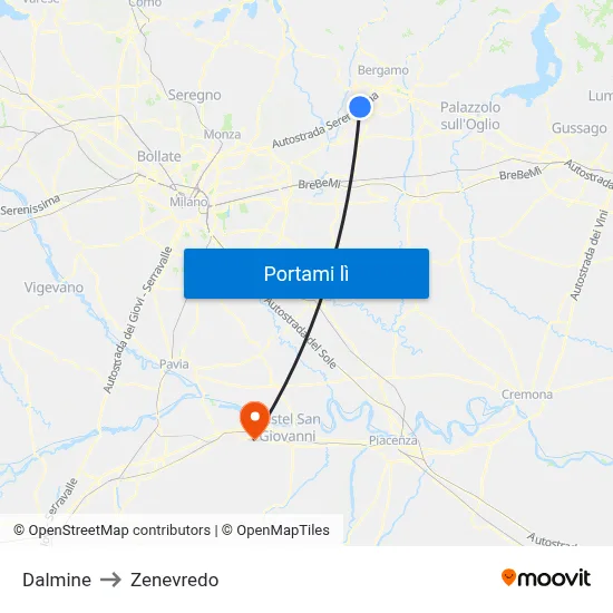 Dalmine to Zenevredo map