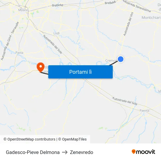 Gadesco-Pieve Delmona to Zenevredo map