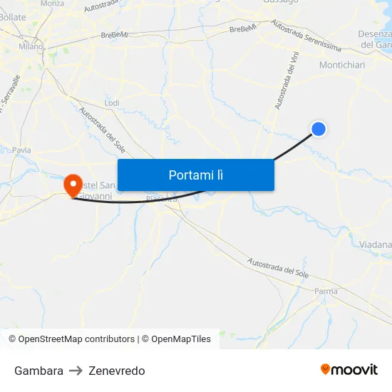 Gambara to Zenevredo map