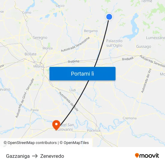 Gazzaniga to Zenevredo map