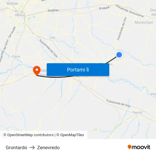 Grontardo to Zenevredo map