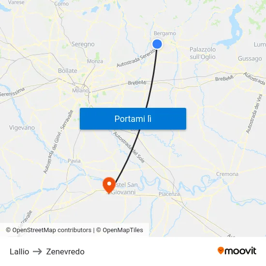 Lallio to Zenevredo map