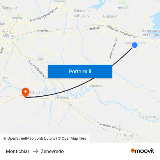 Montichiari to Zenevredo map