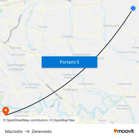 Maclodio to Zenevredo map