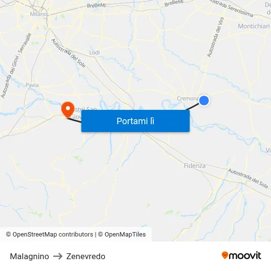 Malagnino to Zenevredo map