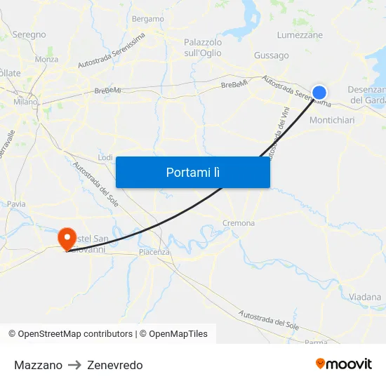 Mazzano to Zenevredo map
