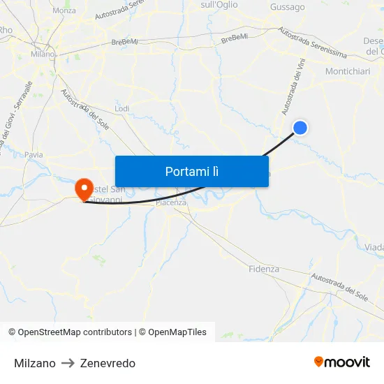 Milzano to Zenevredo map