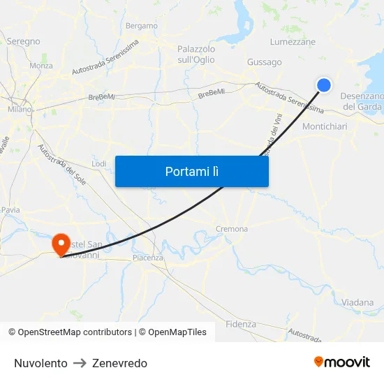 Nuvolento to Zenevredo map
