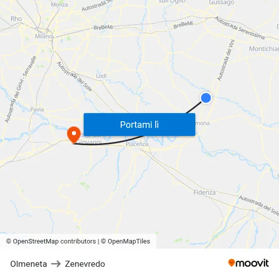 Olmeneta to Zenevredo map