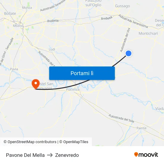 Pavone Del Mella to Zenevredo map