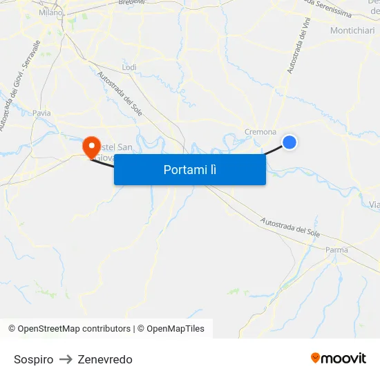 Sospiro to Zenevredo map