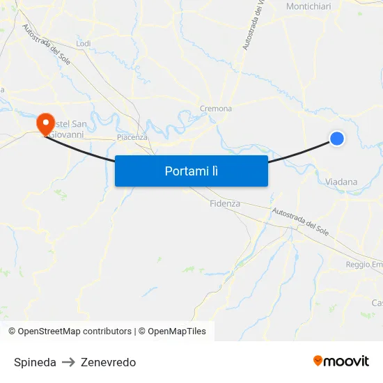 Spineda to Zenevredo map