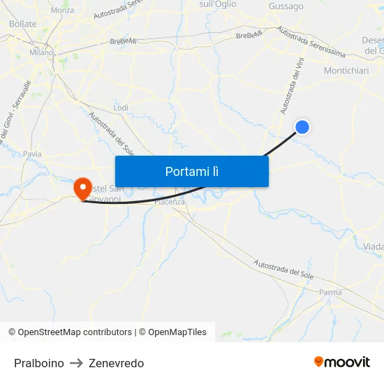Pralboino to Zenevredo map