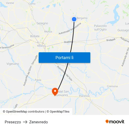 Presezzo to Zenevredo map
