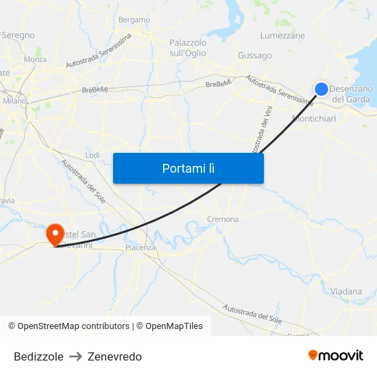 Bedizzole to Zenevredo map