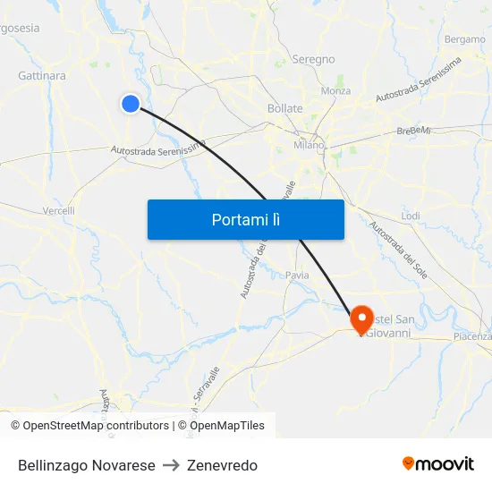 Bellinzago Novarese to Zenevredo map