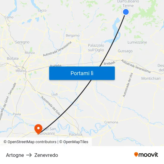 Artogne to Zenevredo map