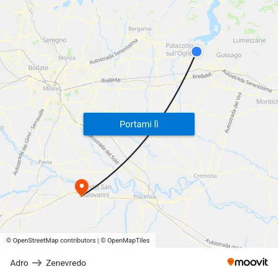 Adro to Zenevredo map