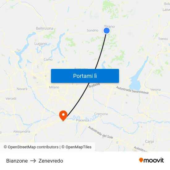 Bianzone to Zenevredo map