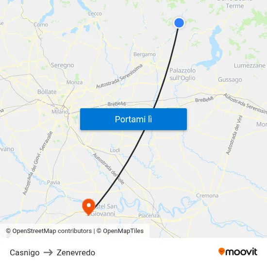 Casnigo to Zenevredo map