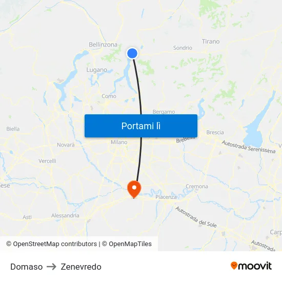 Domaso to Zenevredo map