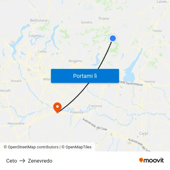 Ceto to Zenevredo map