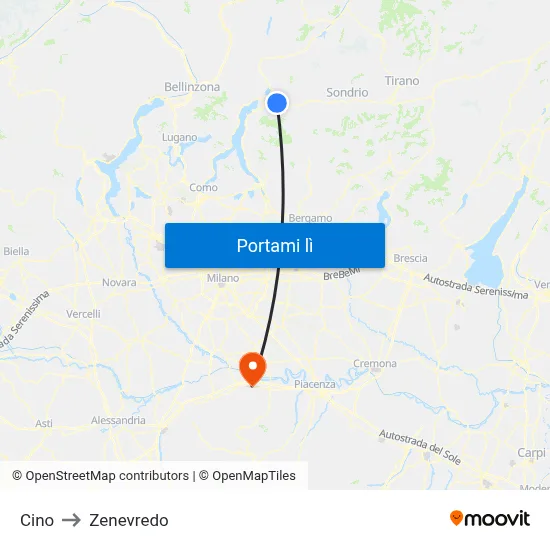 Cino to Zenevredo map