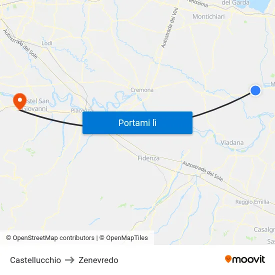 Castellucchio to Zenevredo map