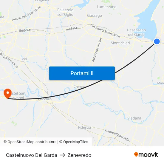 Castelnuovo Del Garda to Zenevredo map