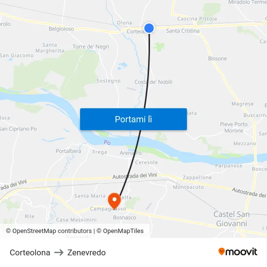 Corteolona to Zenevredo map