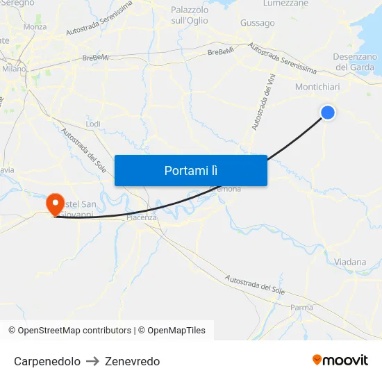 Carpenedolo to Zenevredo map