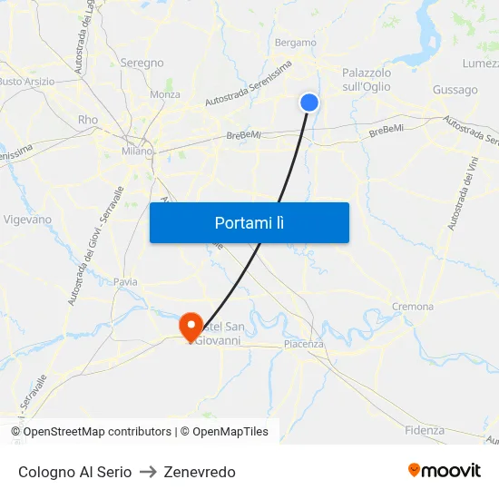Cologno Al Serio to Zenevredo map