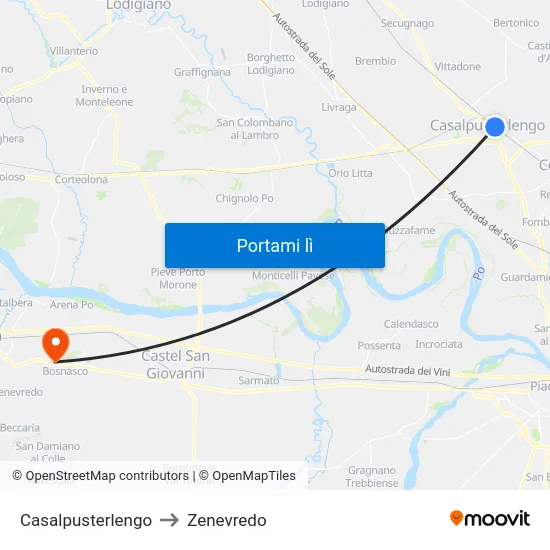 Casalpusterlengo to Zenevredo map