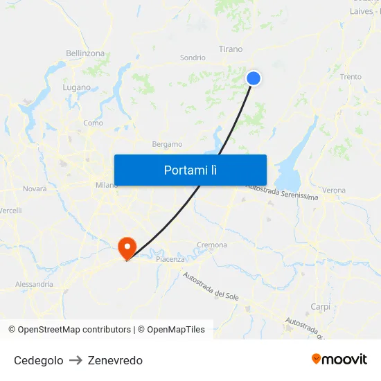 Cedegolo to Zenevredo map