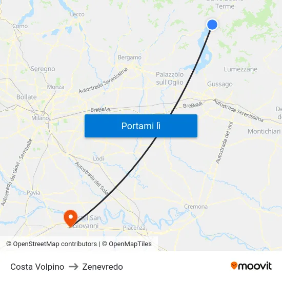 Costa Volpino to Zenevredo map
