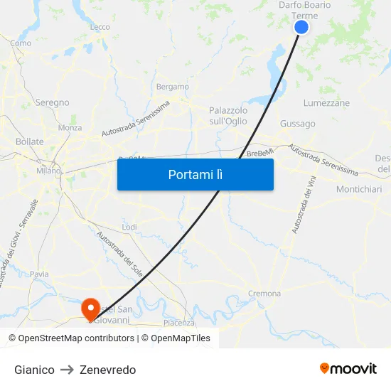Gianico to Zenevredo map