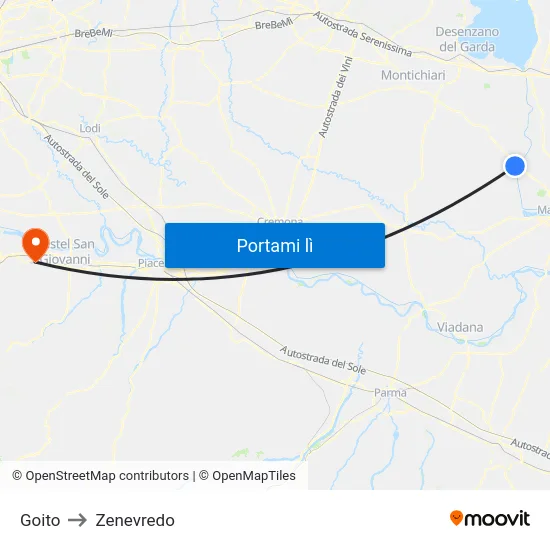 Goito to Zenevredo map