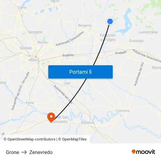 Grone to Zenevredo map