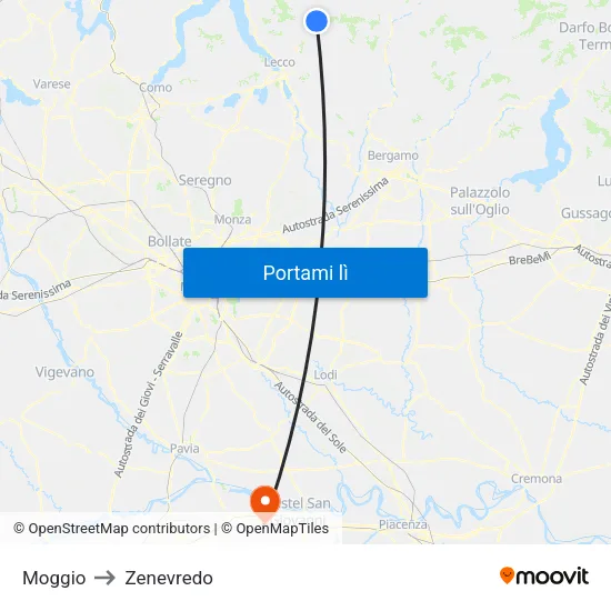 Moggio to Zenevredo map