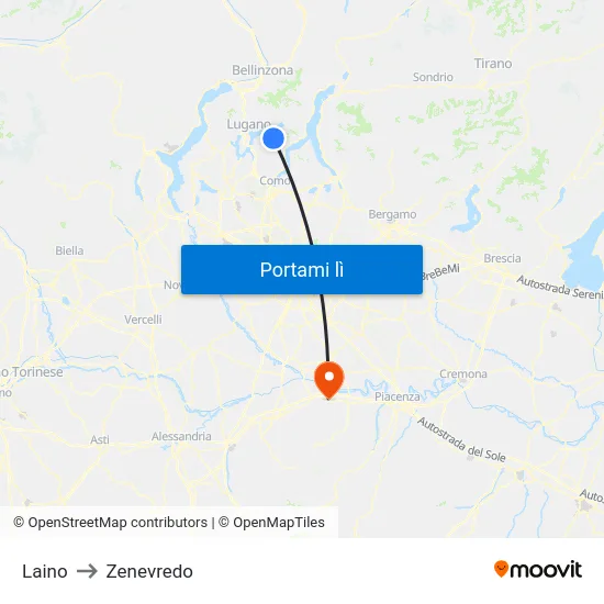 Laino to Zenevredo map