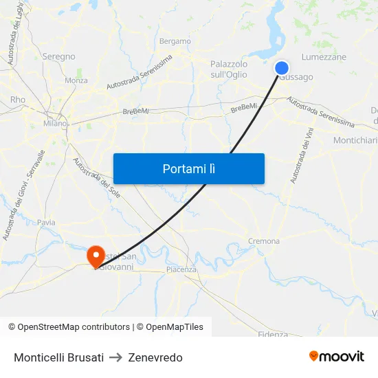 Monticelli Brusati to Zenevredo map