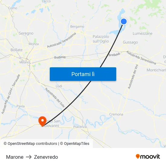 Marone to Zenevredo map