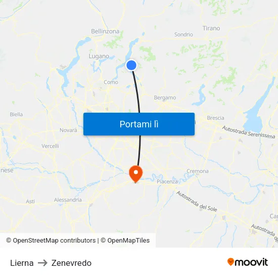 Lierna to Zenevredo map