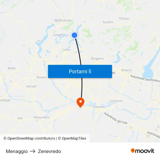 Menaggio to Zenevredo map