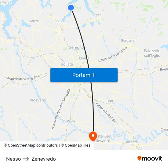 Nesso to Zenevredo map