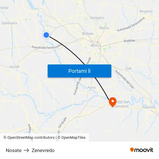 Nosate to Zenevredo map